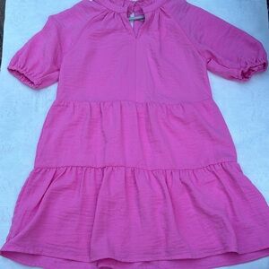 GB girls Bright Pink Tiered Short-Sleeve Dress